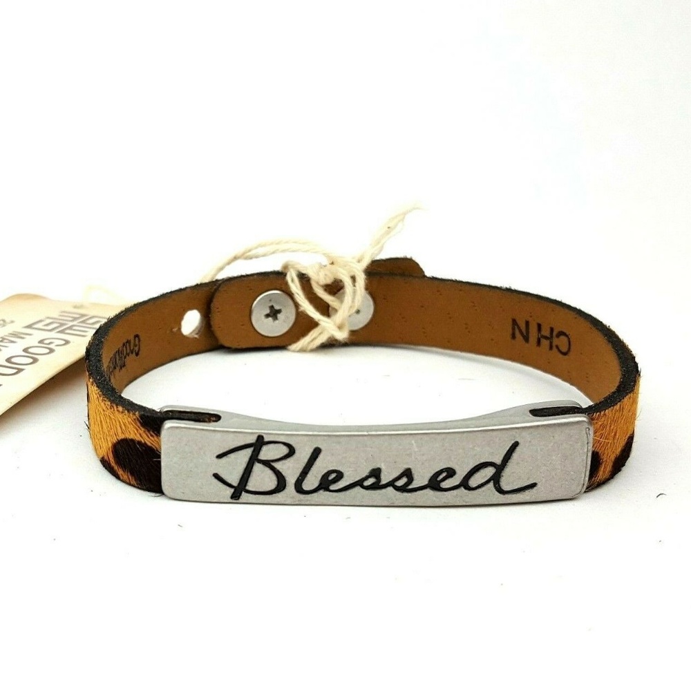 Good Works Calf Hair Animal Print ID Plate Blessed